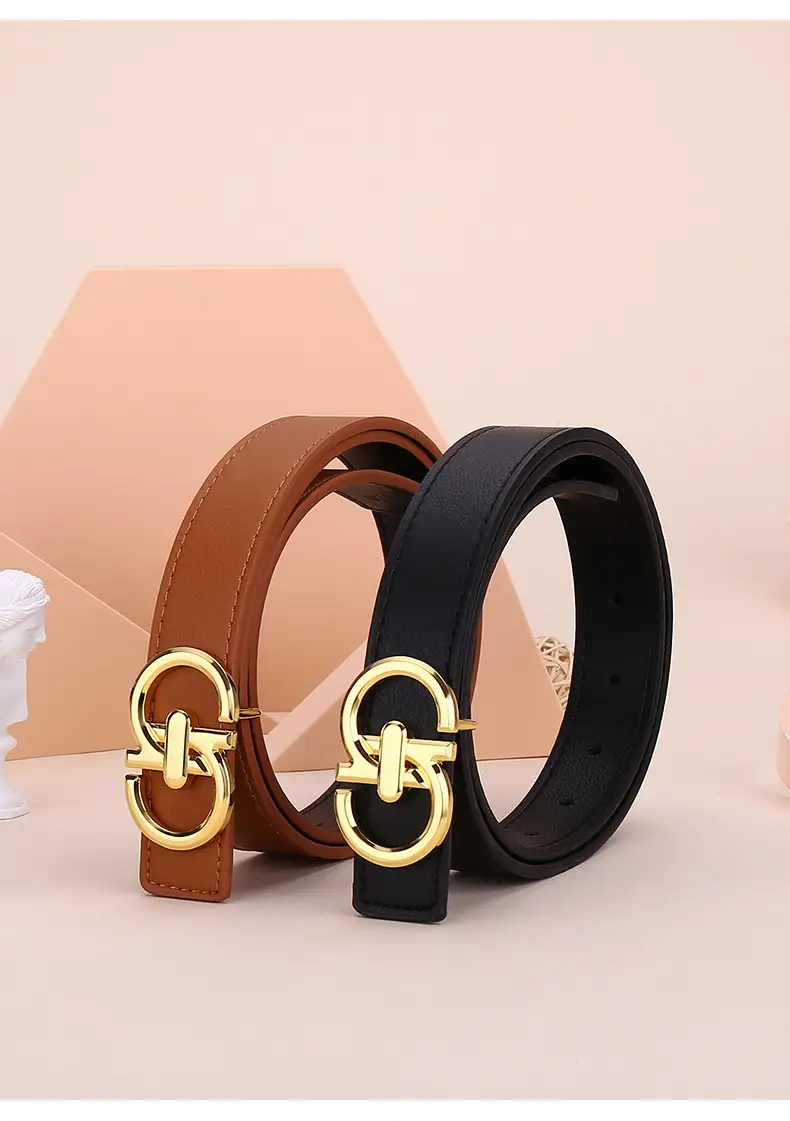 Women's White Leather Belt with Gold Buckle — feature 8