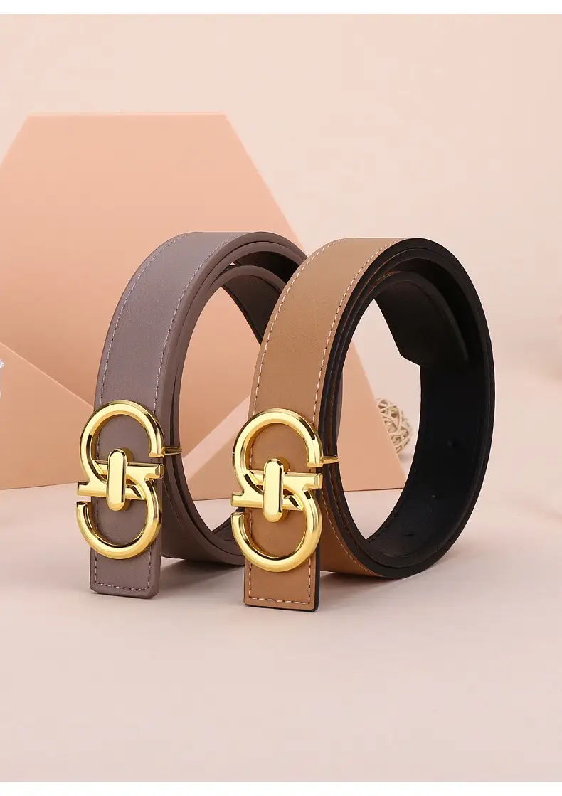 Women's White Leather Belt with Gold Buckle — feature 9