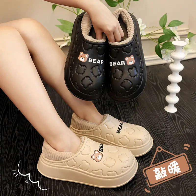 Waterproof Cotton Slippers for Women, Autumn and Winter 2025 New Style, Closed Heel, Indoor Casual, Non-Slip, Warm, Thick-Soled Maternity Cotton Shoes — feature 1
