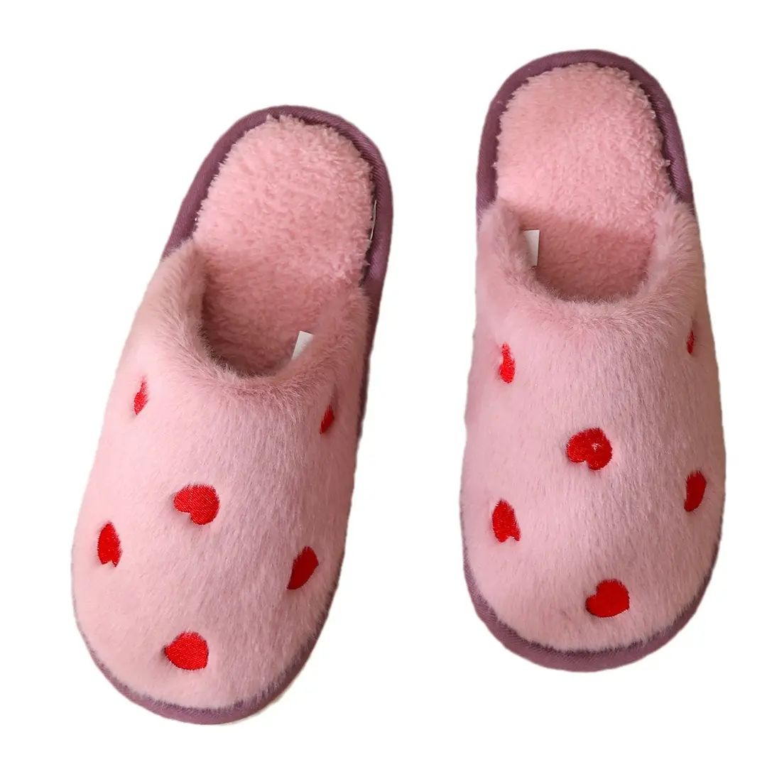 Cross-Border Heart-Shaped Cotton Slippers for Women, New Autumn and Winter Eva Shoes, Home Cotton Slippers with Added Fleece for Warmth, Soft-Soled Furry Slippers