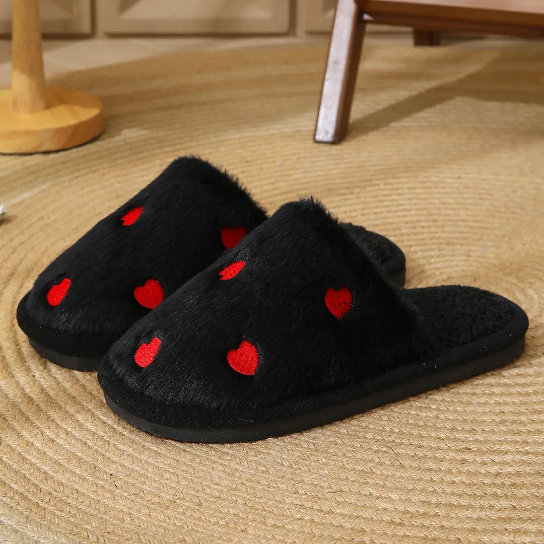 Cross-Border Heart-Shaped Cotton Slippers for Women, New Autumn and Winter Eva Shoes, Home Cotton Slippers with Added Fleece for Warmth, Soft-Soled Furry Slippers