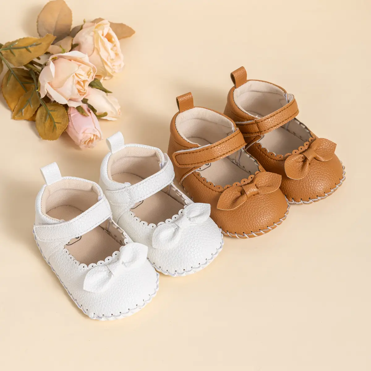 2024 Bow Princess Baby Shoes White Brown Non-Slip