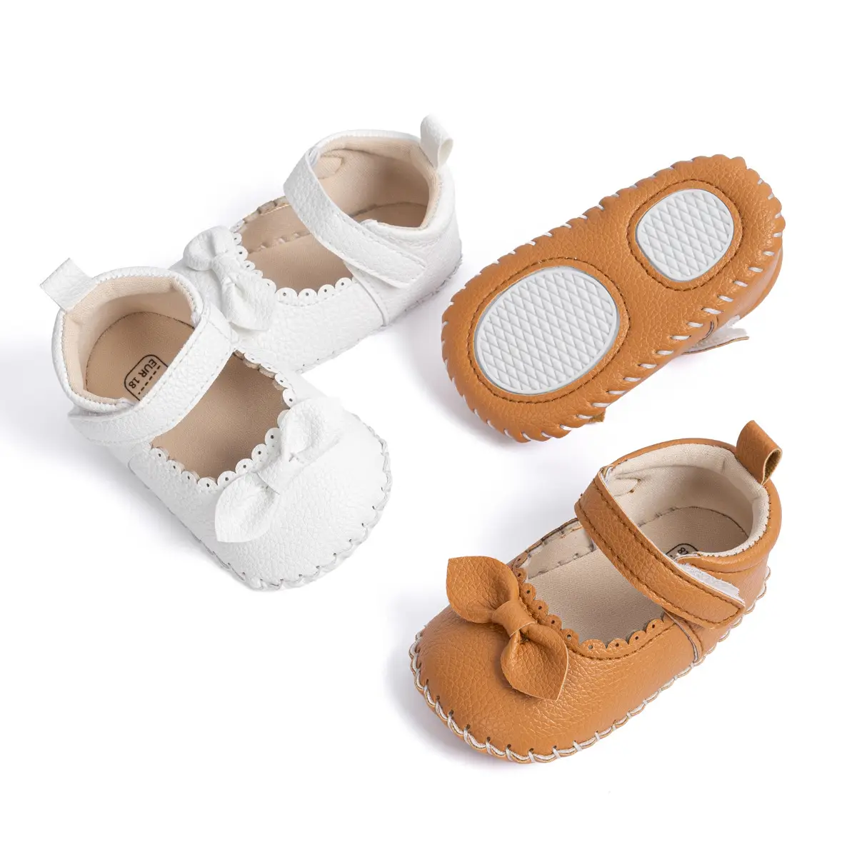 2024 Bow Princess Baby Shoes White Brown Non-Slip