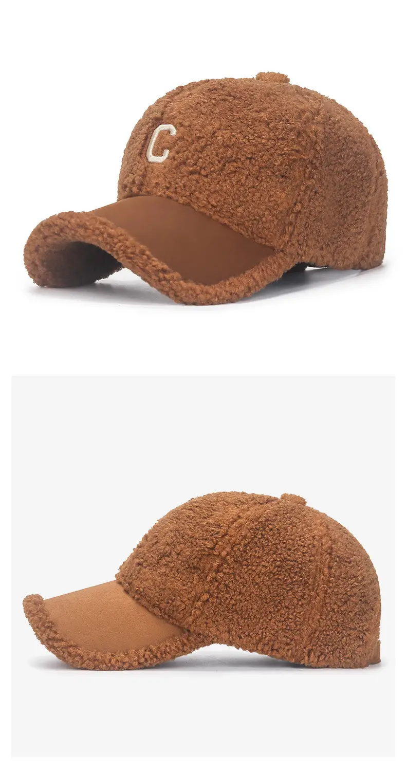 Women's Brown Fleece Baseball Cap with Suede Strap — feature 6