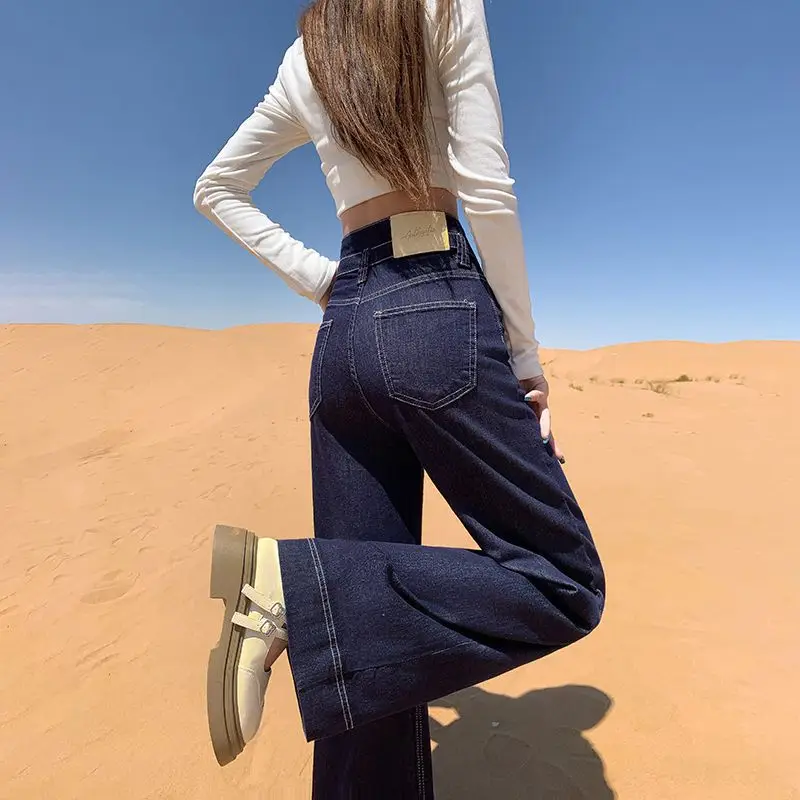 Dark Blue Wide Leg Jeans Plus Size 2024