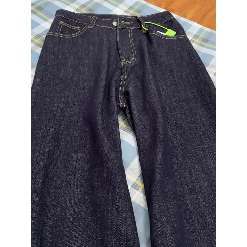 Dark Blue Wide Leg Jeans Women's 2024 High Waist Mop Pants