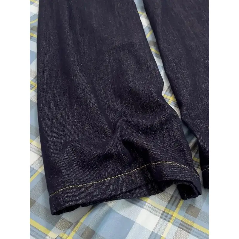 Dark Blue Wide Leg Jeans Women's 2024 High Waist Mop Pants