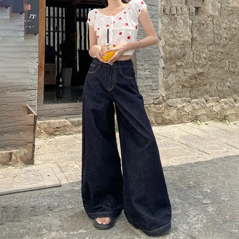 High Waist Denim Wide Leg Pants Sexy Hot Girl Women's 2024