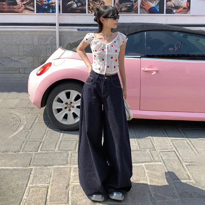 High Waist Denim Wide Leg Pants Sexy Hot Girl Women's 2024