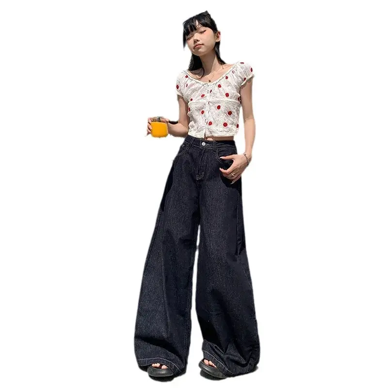 High Waist Denim Wide Leg Pants Sexy Hot Girl Women's 2024
