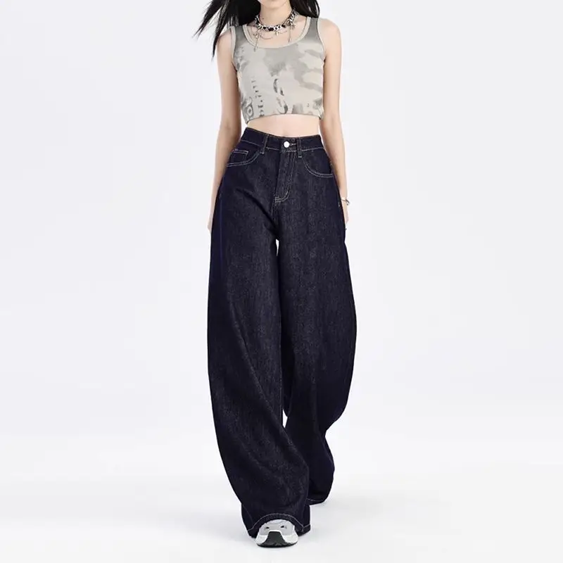 Dark Blue Wide Leg High Waist Jeans for Women