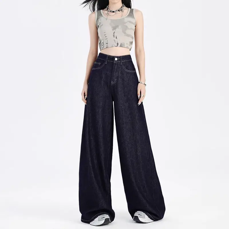 Dark Blue Wide Leg High Waist Jeans for Women