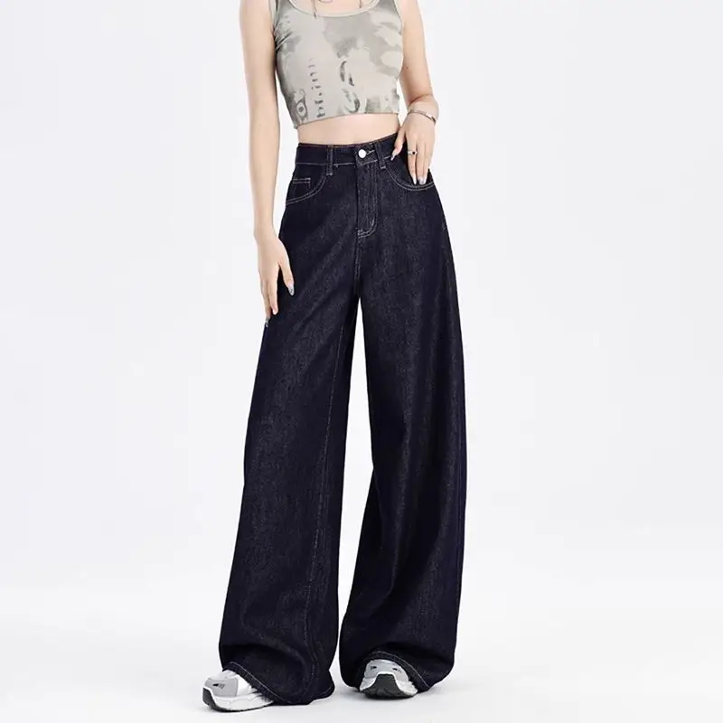 Dark Blue Wide Leg High Waist Jeans for Women