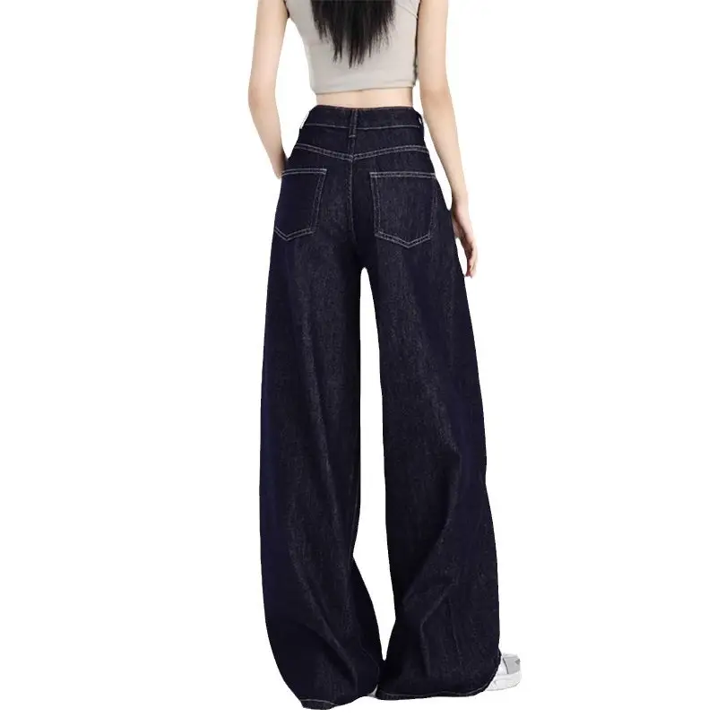 Dark Blue Wide Leg High Waist Jeans for Women