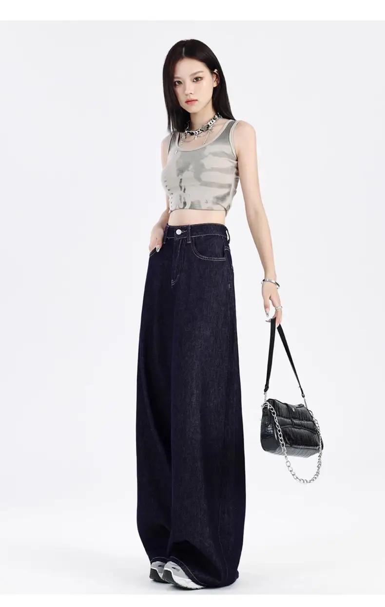 Dark Blue Wide Leg High Waist Jeans for Women — feature 10