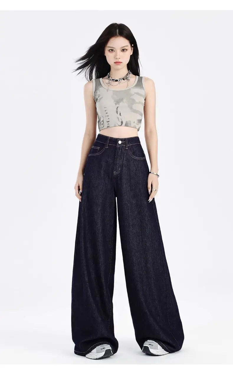 Dark Blue Wide Leg High Waist Jeans for Women — feature 11