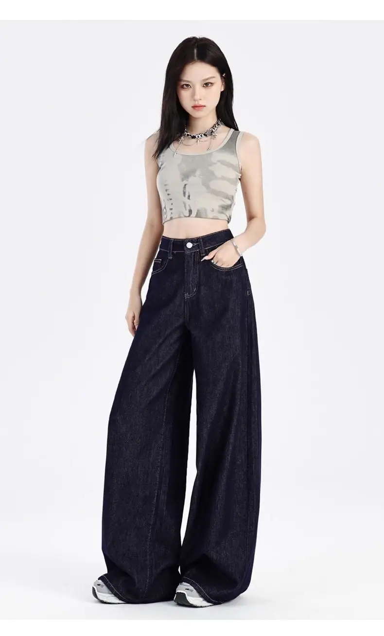 Dark Blue Wide Leg High Waist Jeans for Women — feature 12