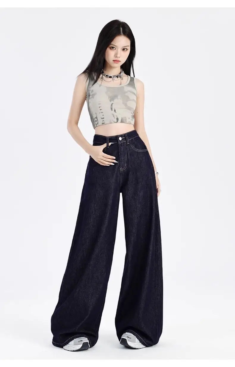 Dark Blue Wide Leg High Waist Jeans for Women — feature 13
