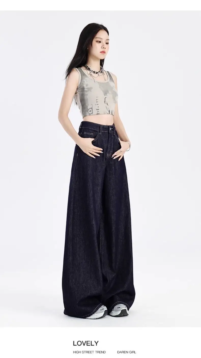 Dark Blue Wide Leg High Waist Jeans for Women — feature 14
