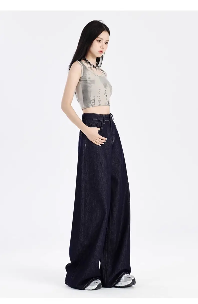 Dark Blue Wide Leg High Waist Jeans for Women — feature 15