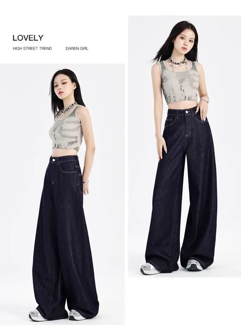 Dark Blue Wide Leg High Waist Jeans for Women — feature 16