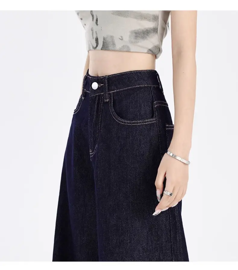 Dark Blue Wide Leg High Waist Jeans for Women — feature 17