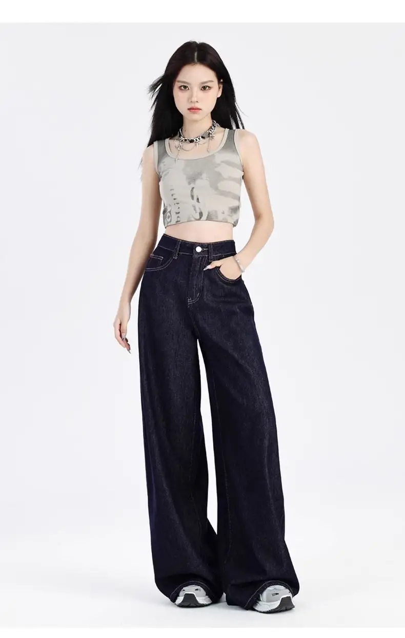 Dark Blue Wide Leg High Waist Jeans for Women — feature 18
