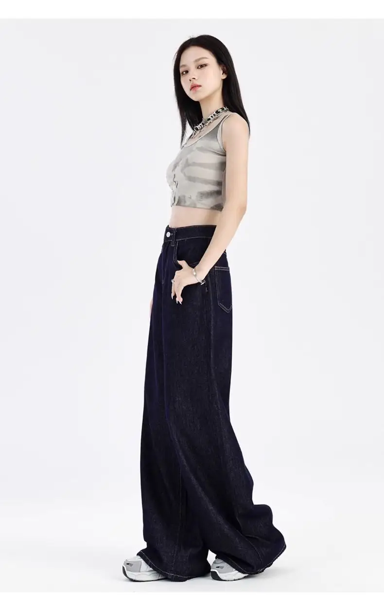 Dark Blue Wide Leg High Waist Jeans for Women — feature 19