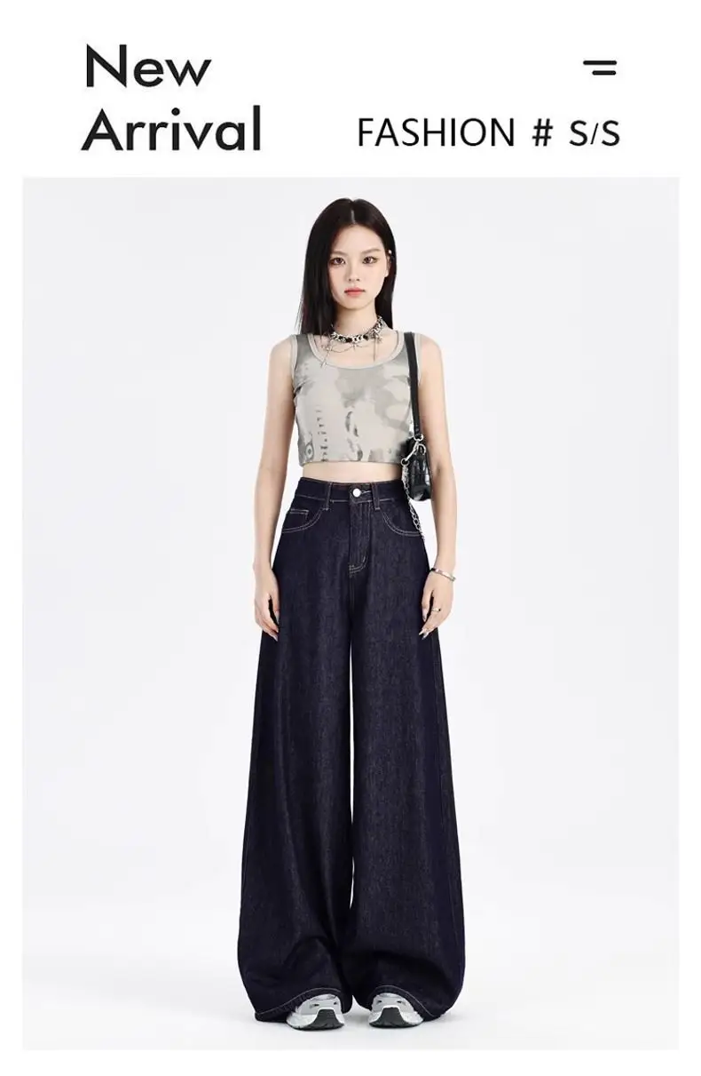 Dark Blue Wide Leg High Waist Jeans for Women — feature 2