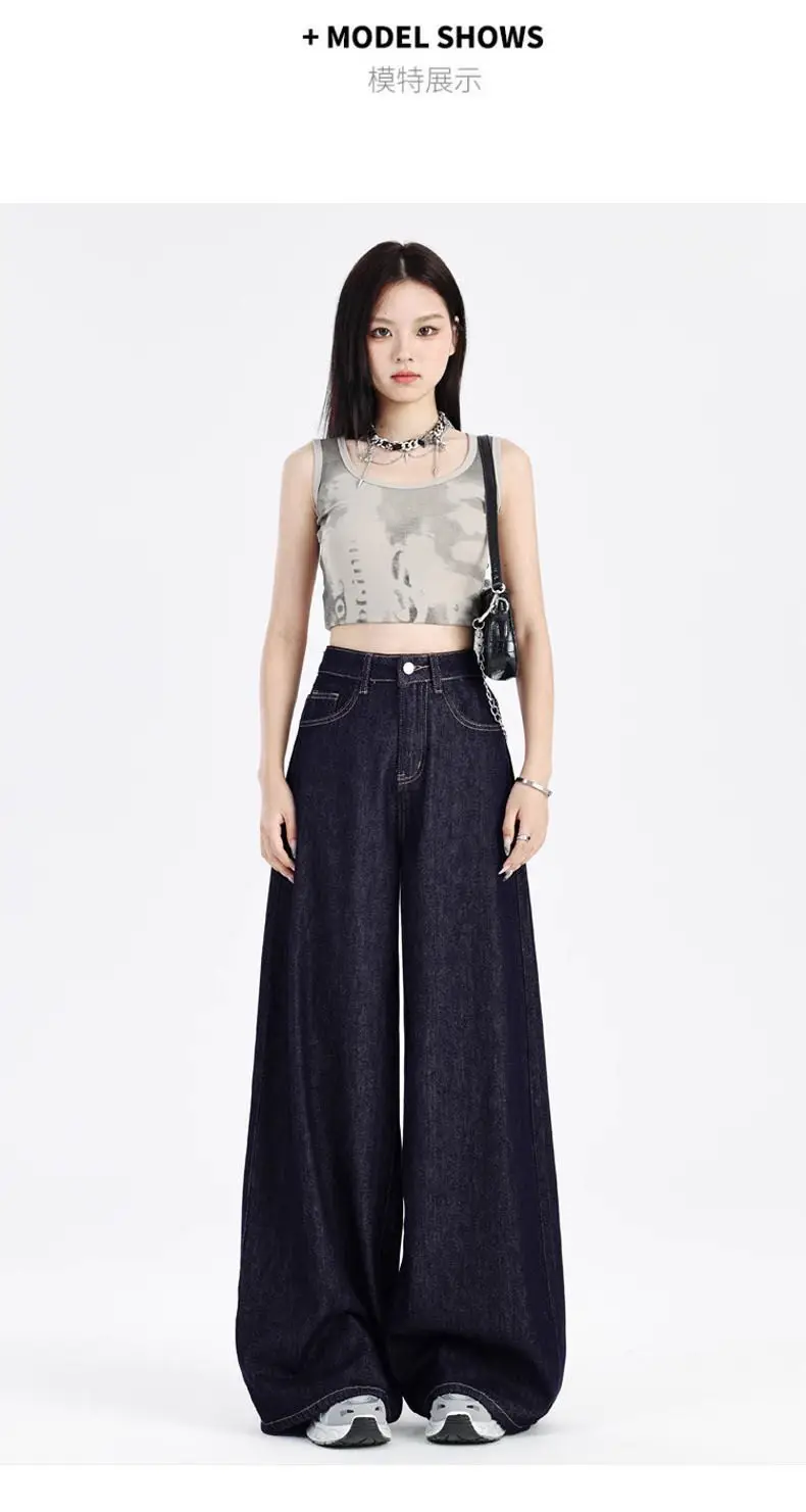 Dark Blue Wide Leg High Waist Jeans for Women — feature 7