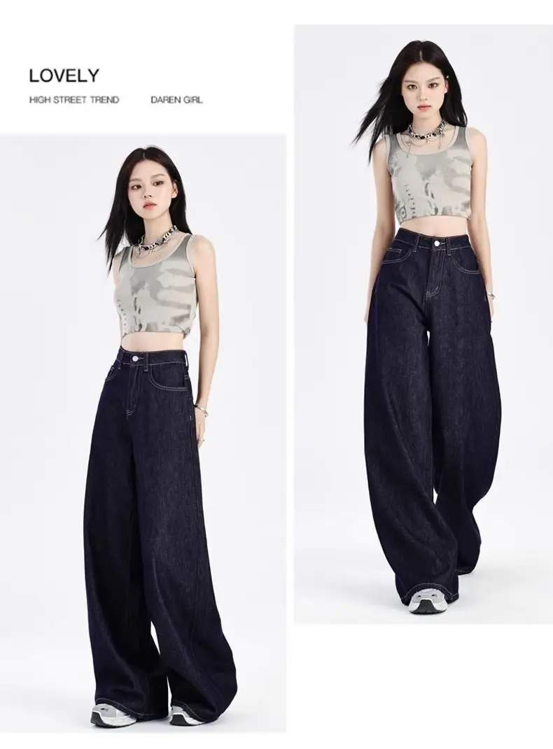 Dark Blue Wide Leg High Waist Jeans for Women — feature 8
