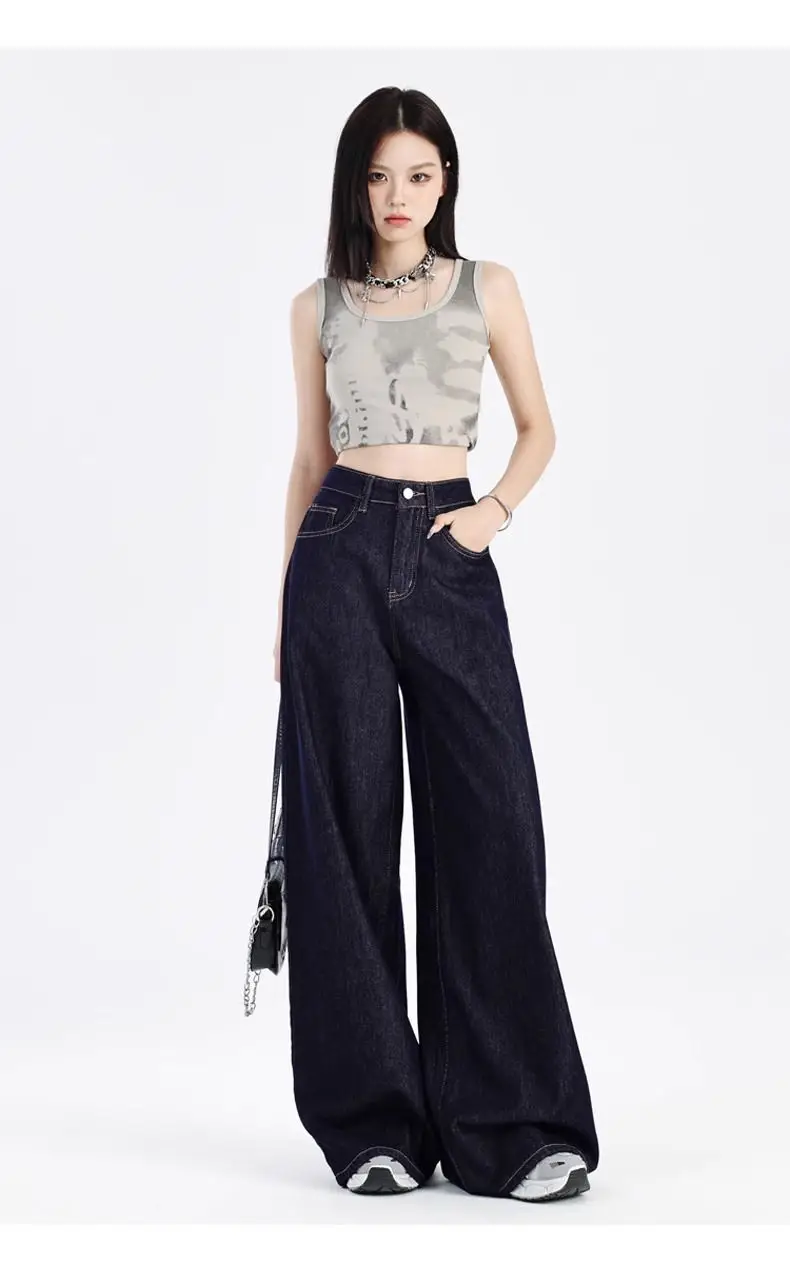 Dark Blue Wide Leg High Waist Jeans for Women — feature 9
