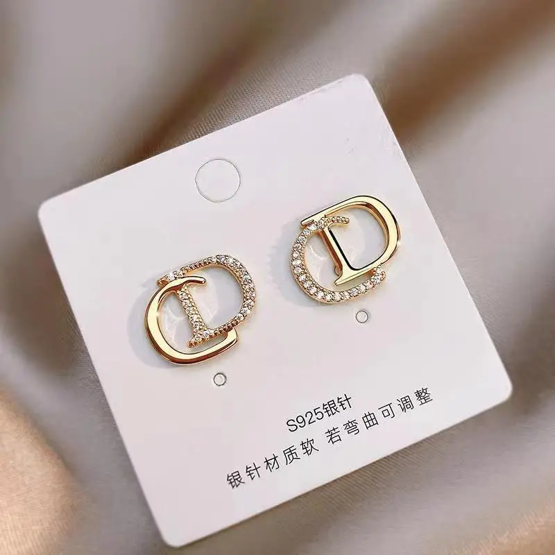 Women's Gold Letter Stud Earrings with Crystal Tassels