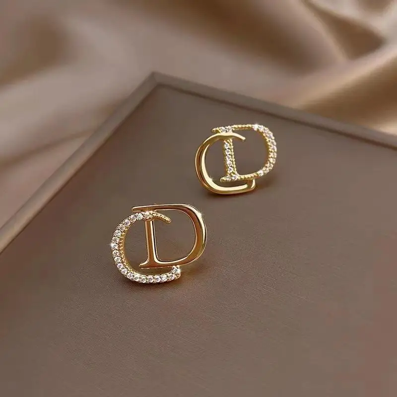 Women's Gold Letter Stud Earrings with Crystal Tassels
