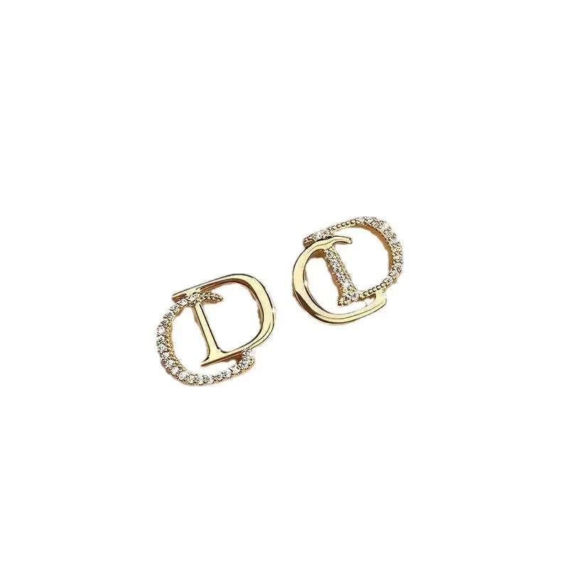 Women's Gold Letter Stud Earrings with Crystal Tassels