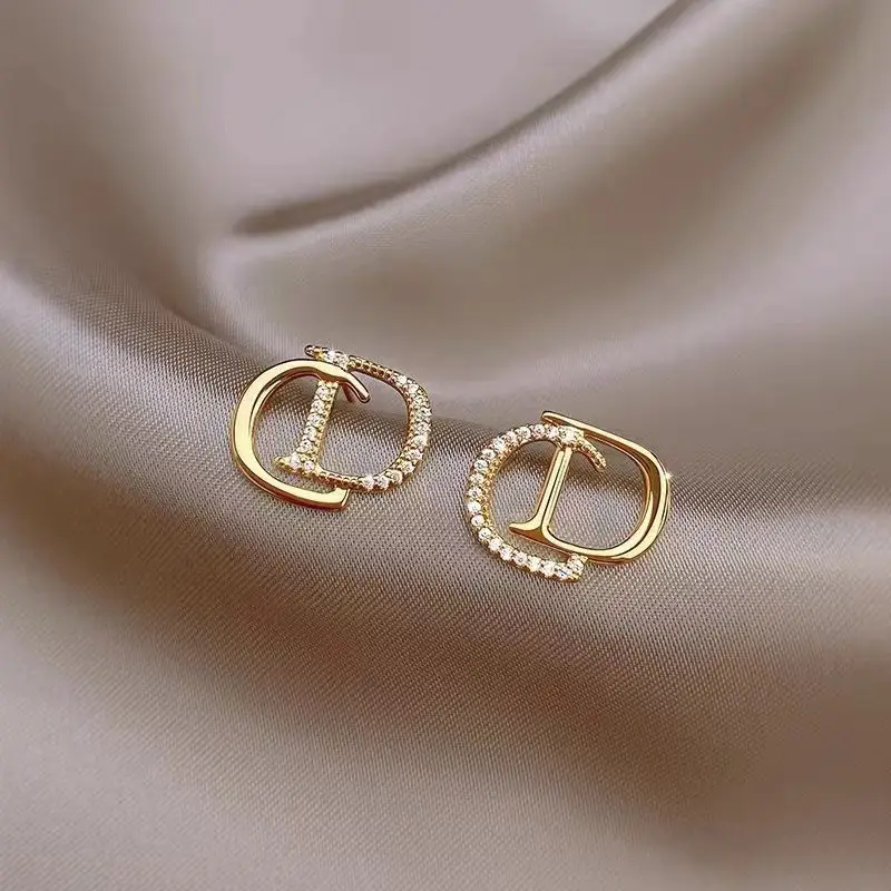Women's Gold Letter Stud Earrings with Crystal Tassels — feature 1