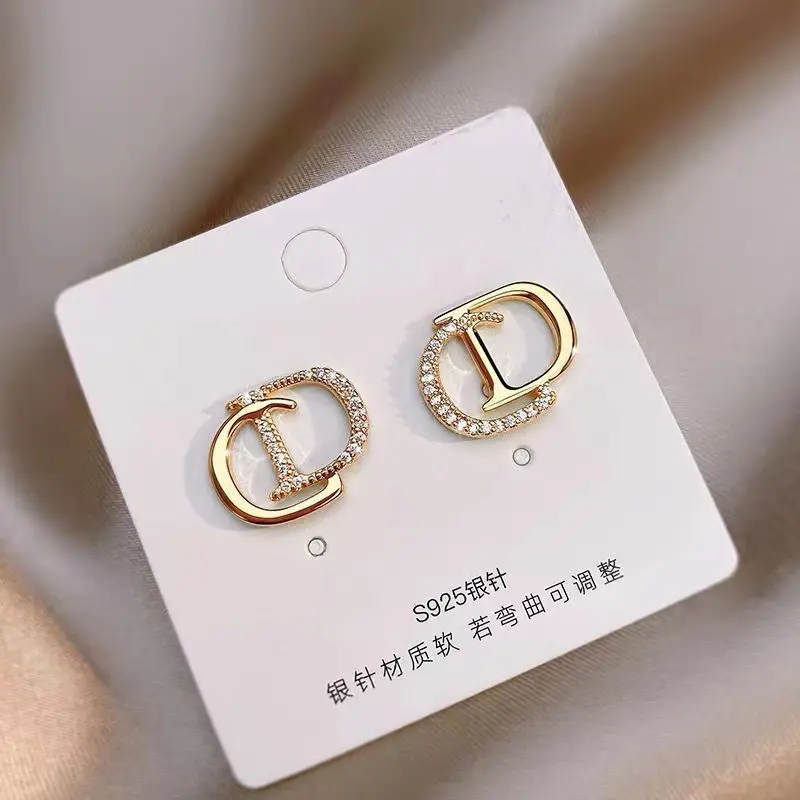 Women's Gold Letter Stud Earrings with Crystal Tassels — feature 3