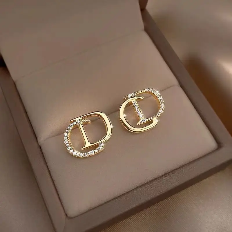 Women's Gold Letter Stud Earrings with Crystal Tassels — feature 5