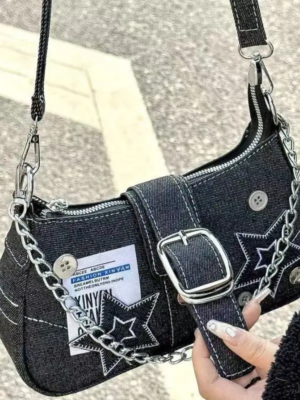 Star Design Shoulder Bag for Girls Black Pink - Image 5