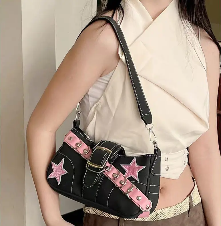 Star Design Shoulder Bag for Girls Black Pink — feature 1