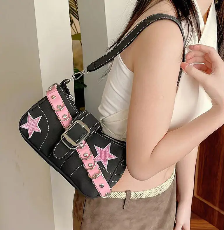 Star Design Shoulder Bag for Girls Black Pink — feature 15