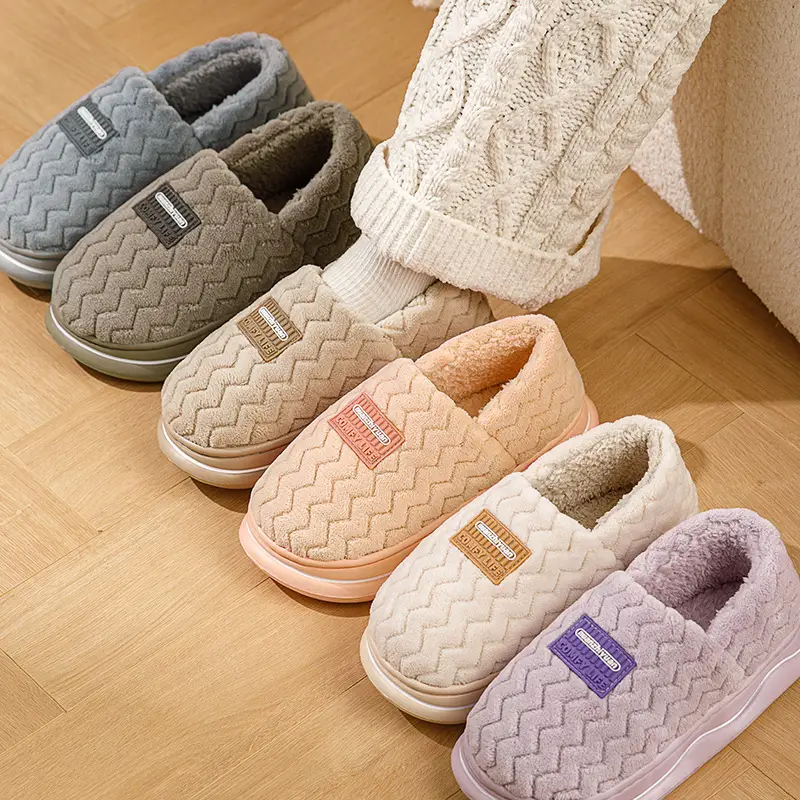 Nuozhiyuan Cotton Slippers Men's Autumn and Winter Home Indoor Fleece-Lined Warm Thick-Soled Non-Slip Couple Bag Heel Cotton Shoes Men's Style - Image 8