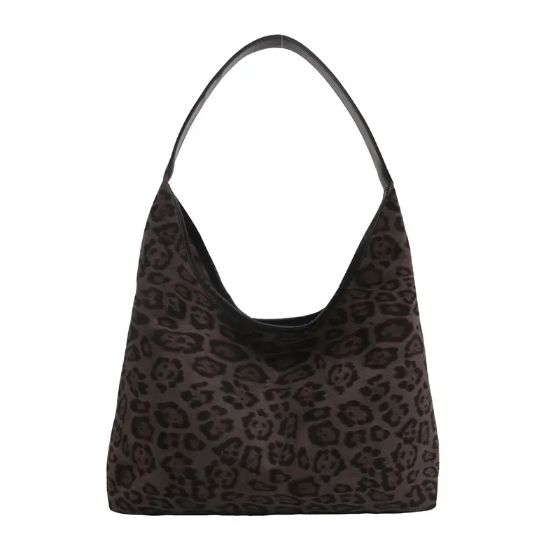 Leopard Print Suede Shoulder Tote Bag for Women - Image 8