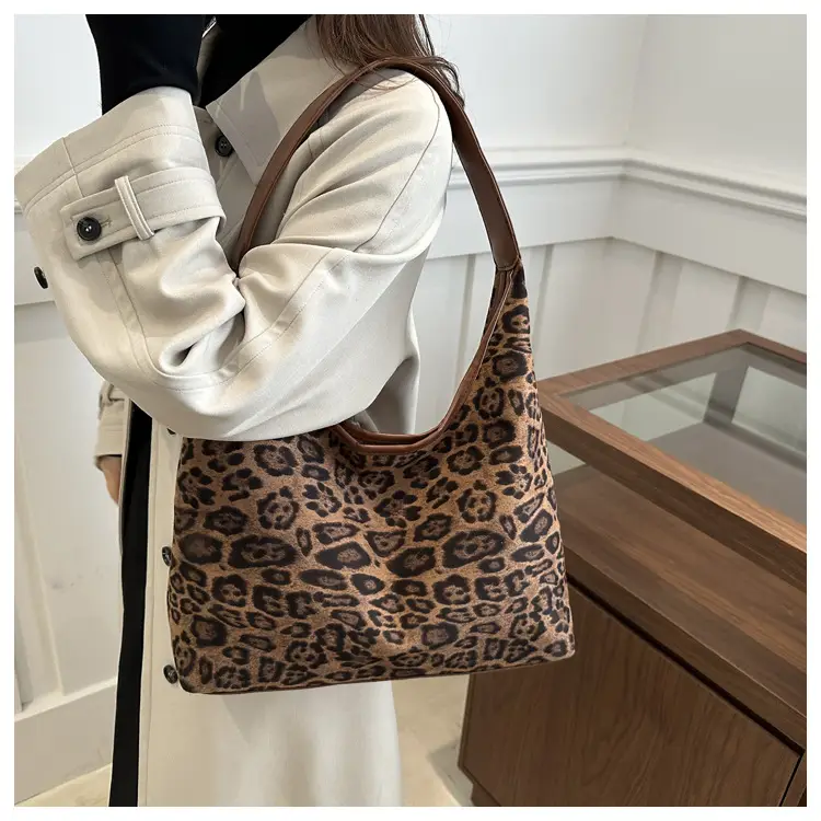 Leopard Print Suede Shoulder Tote Bag for Women — feature 11