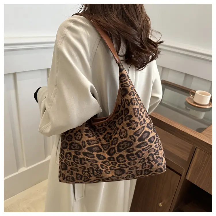Leopard Print Suede Shoulder Tote Bag for Women — feature 12