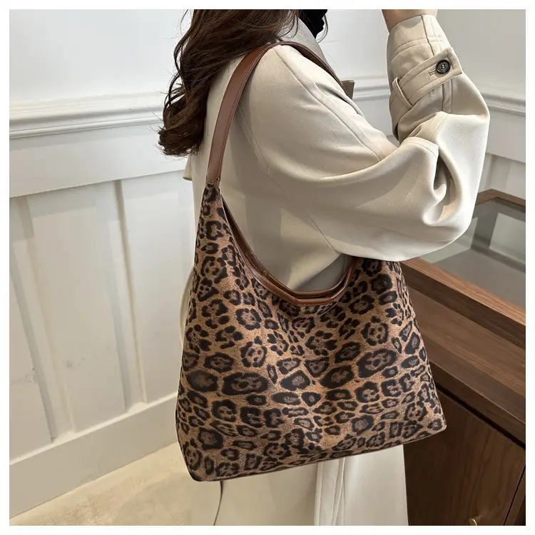 Leopard Print Suede Shoulder Tote Bag for Women — feature 14