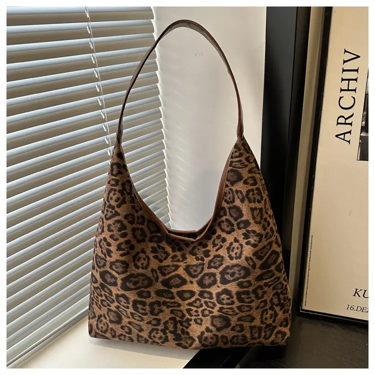 Leopard Print Suede Shoulder Tote Bag for Women — feature 21