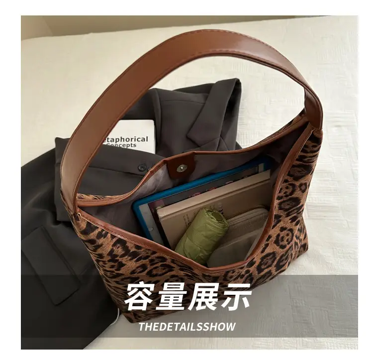 Leopard Print Suede Shoulder Tote Bag for Women — feature 5