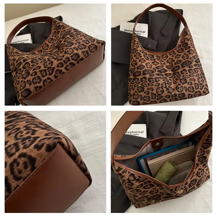 Leopard Print Suede Shoulder Tote Bag for Women — feature 6