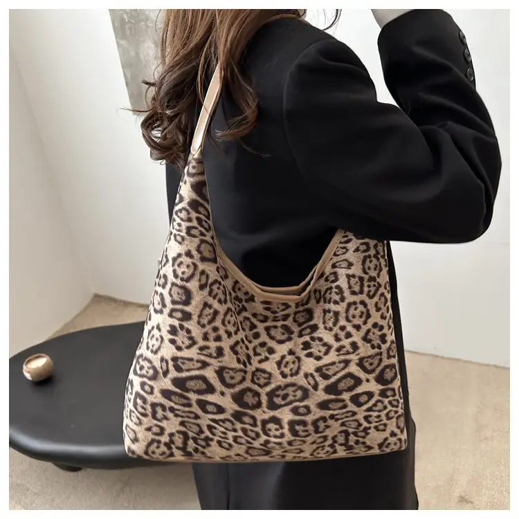 Leopard Print Suede Shoulder Tote Bag for Women — feature 8
